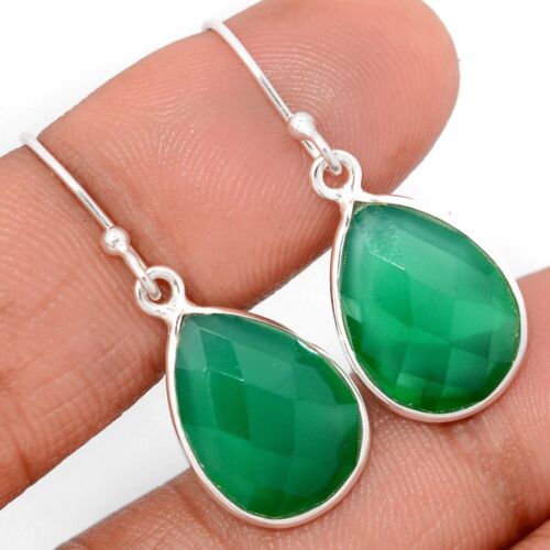 Faceted Green Onyx 925 Sterling Silver Earrings Jewelry CE46895