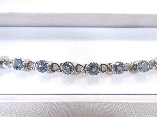 11.88ct Natural Sky Blue Topaz Solid Sterling Silver Heart Adjustable Bracelet - Imagen 8 de 10