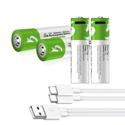 Lote de 4 pilas de batería recargable de iones USB AA 1,5 V de carga rápida tipo C |