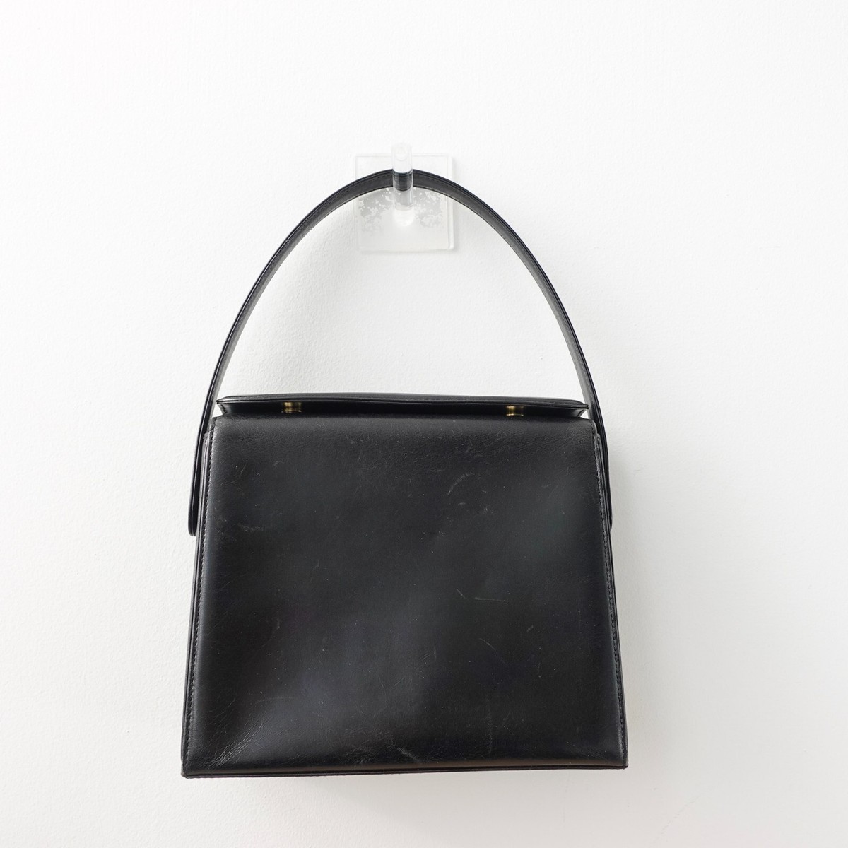 MIESROHE ／ SQUARE LEATHER BAG BLACK 1980s Vintage OSCAR DELA RENTA Bag Black Leather Purse Frame