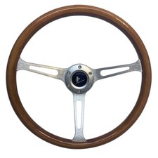 380mm Wood Grain Steering Wheel Silver Brushed Spokes 15 Classic Steering Wheel