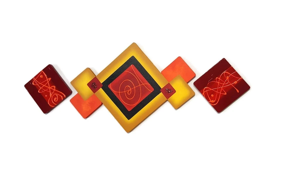 Cuadrados Sunburst # 2 3 piezas - Arte de pared abstracto de madera - Decoración de pared contemporánea 42x1 Foto 3 de 4