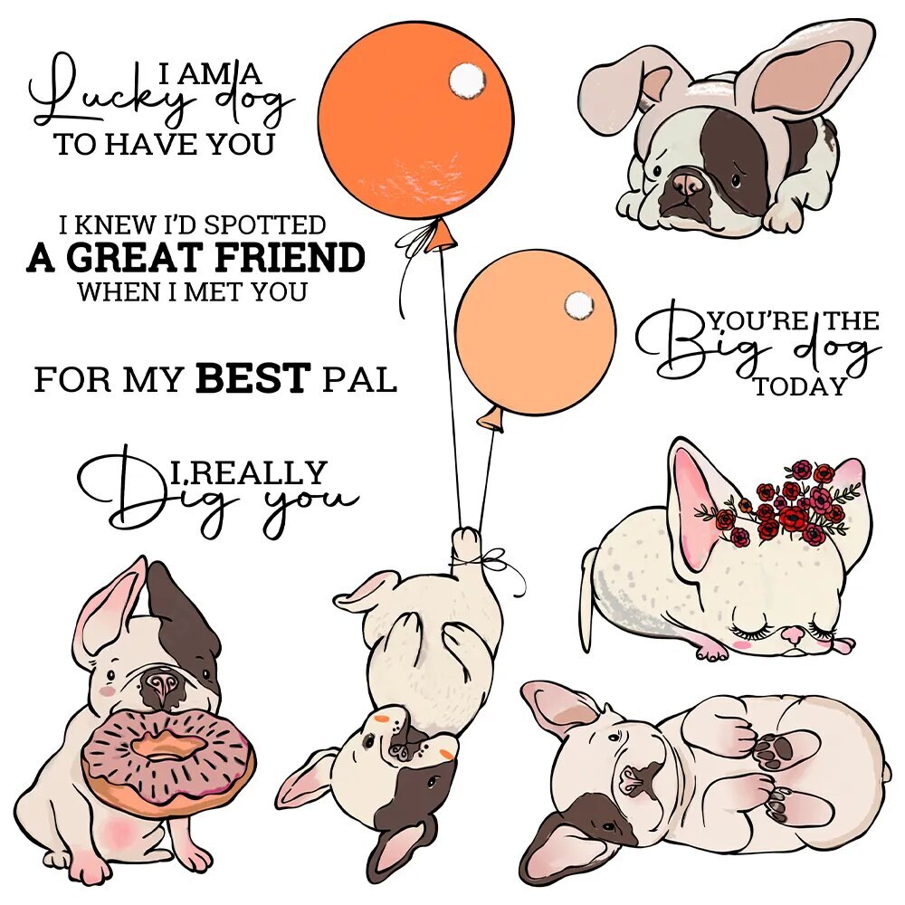 French Bulldog Lucky Dog I Really Dig You Metal Cutting Dies Clear Stamps Craft