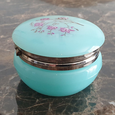 Vintage Mid Century Blau Floral Schmuck Puder Schmuckkästchen mit Klappdeckel