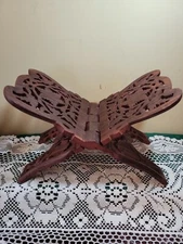 Vintage Hand Carved Wooden Folding Book Holder Bible Display Stand Made in India