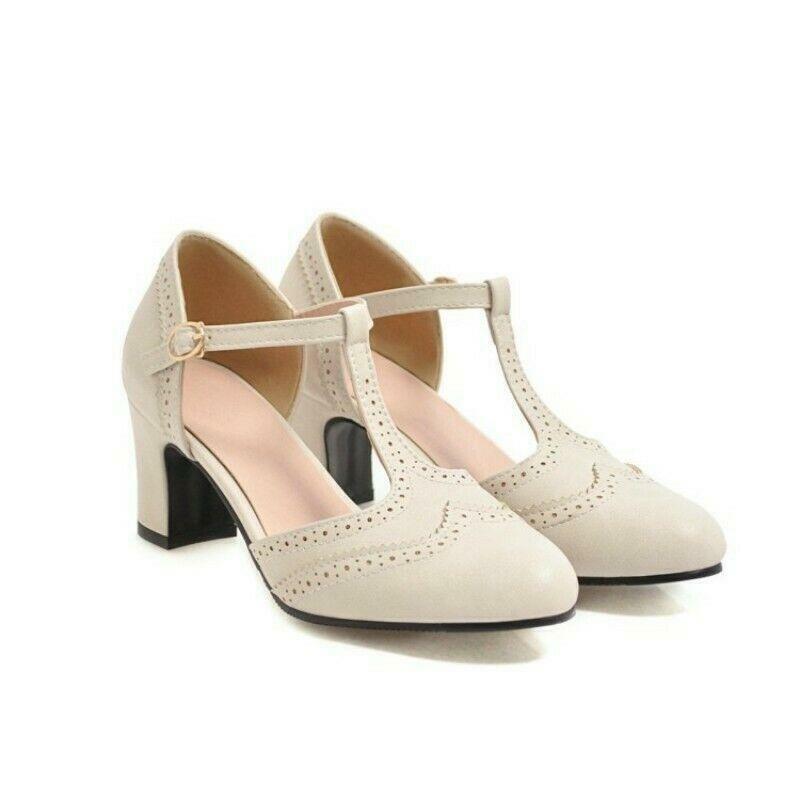 靴 Nike Golf mary jane strap shoes 2024 Women's Vintage T Strap High Block Heels Mary Janes
