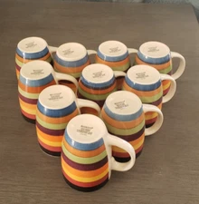10 (ten) RONDO Philippe Richard Stoneware Color Striped Coffee Mugs hand painted