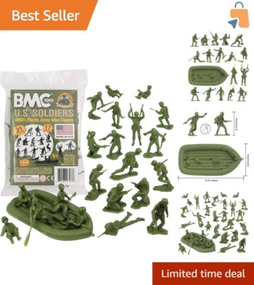 ★ARMY863★ BMC WWII OD Green Army Men - 31pc Action Figures, Raft & Parachute