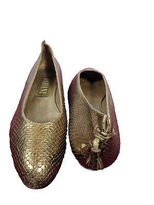 Fabiani Luxus Schuhe Damen Gold exklusiv Ballerina Loafers Gr. 39