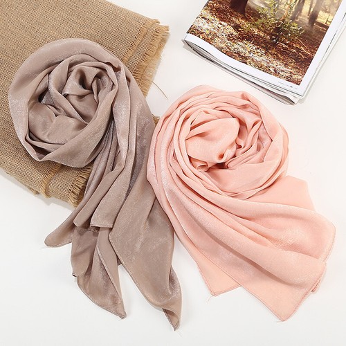 New Shimmer Satin Scarf Shawls Wraps Plain Color Hijab Muslim Scarves Head Wraps - Picture 4 of 31