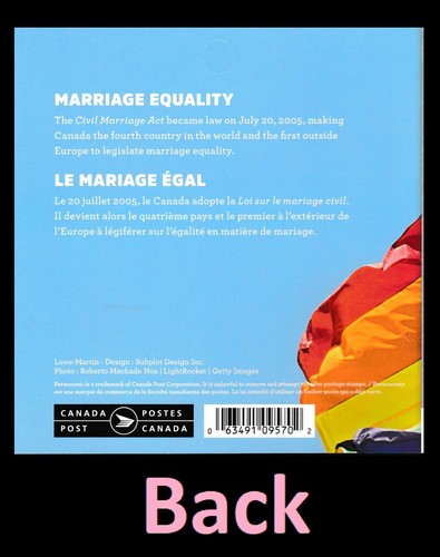 Canada 3007 150 2005 Marriage Equality P pane 4 B MNH 2017 - Picture 3 of 3