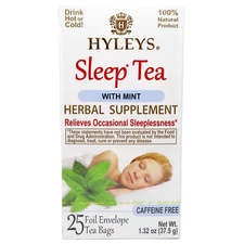Hyleys Sleep Tea w/ Mint 25 Tea Bags Herbal Supplement Caffeine Free Exp. 12/25