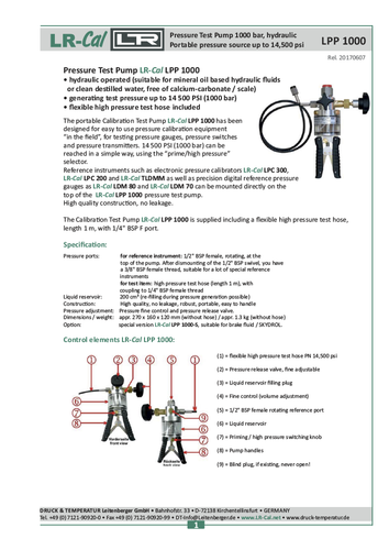 LR-Cal LPP 1000 Pressure Calibration Hand Pump Hydraulic 14500 PSI 1000 bar - Picture 2 of 5