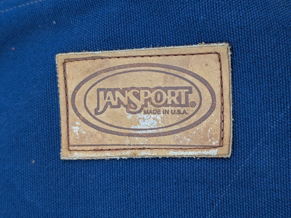 Jansport Messenger Laptop Bag Shoulder Strap Blue Canvas Leather Made In USA VTG - Image 2 of 4