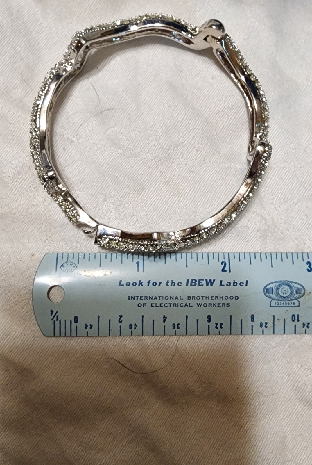 Rhinestone Silvertone Cuff Wave Hinged Bracelet - image 5