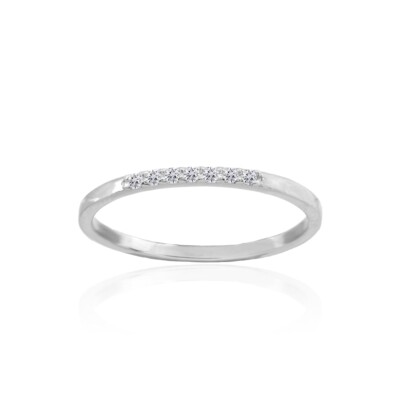 Round Cubic Zirconia Dainty Stackable Thin Polished 925 Silver Band ...
