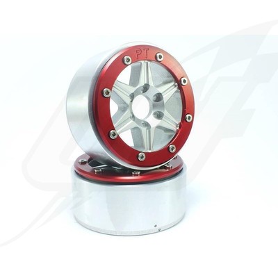 FR- Metsafil Beadlock Wheels SIXSTAR Silver/Red 1.9 (2) w/o Hub - MT5010SR