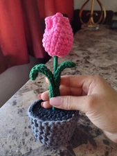 Handmade Crocheted Pink Tulip Flower Pot 