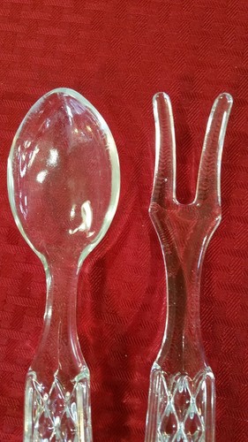 Clear Glass Serving Fork and Spoon Set - Picture 5 of 7