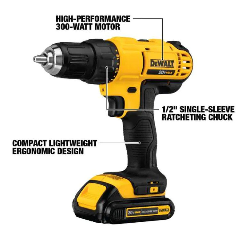 DEWALT 20-Volt MAX Cordless 1/2 In. Drill/Driver, (2)  Batteries, Charger & Bag