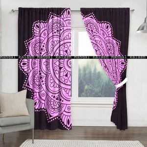 Indian Pink Floral Cotton Bohemian Window Curtains Drapes Hanging