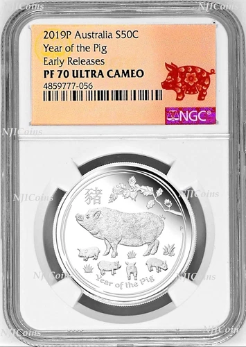 2019 Australia PROOF Silver Lunar Year of the PIG NGC PF 70 1/2oz Coin ER 