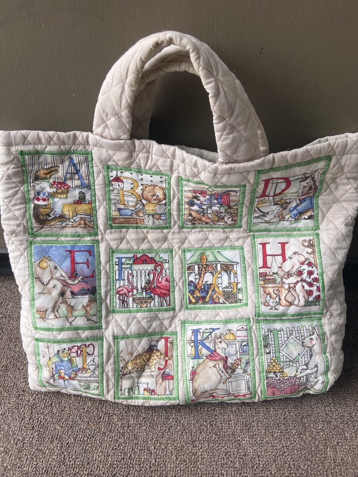 Vintage Handmade Quilt Tote Bag Purse OOAK Alphab… - image 1