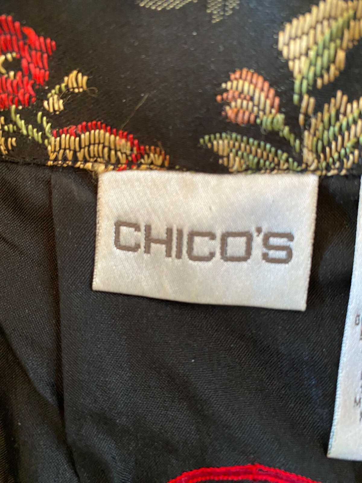 Chicos Vintage Red Black Patchwork Jacket Silk Bl… - image 3