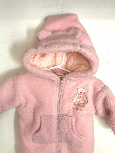 OshKosh SNOWSUIT Pink FLEECE Bear Appliqué with Ears Size 6-9 Months - Picture 2 of 10
