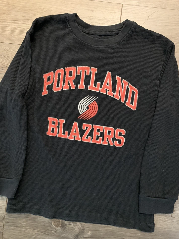 Vintage Portland Trail Blazers NBA Thermal Shirt XL Youth Boys XL Black Graphic - Image 2 of 4