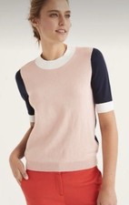 Boden Knitted Tee Size Small Pink Navy Cotton Blend Short Sleeve Thin Knit