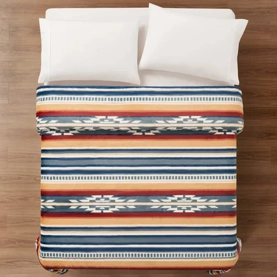 Pendleton 人造毛皮豪华毯 - 双 66 英寸 x 92 - Saltillo 条纹 - 全新 — 第 3/4 张图片