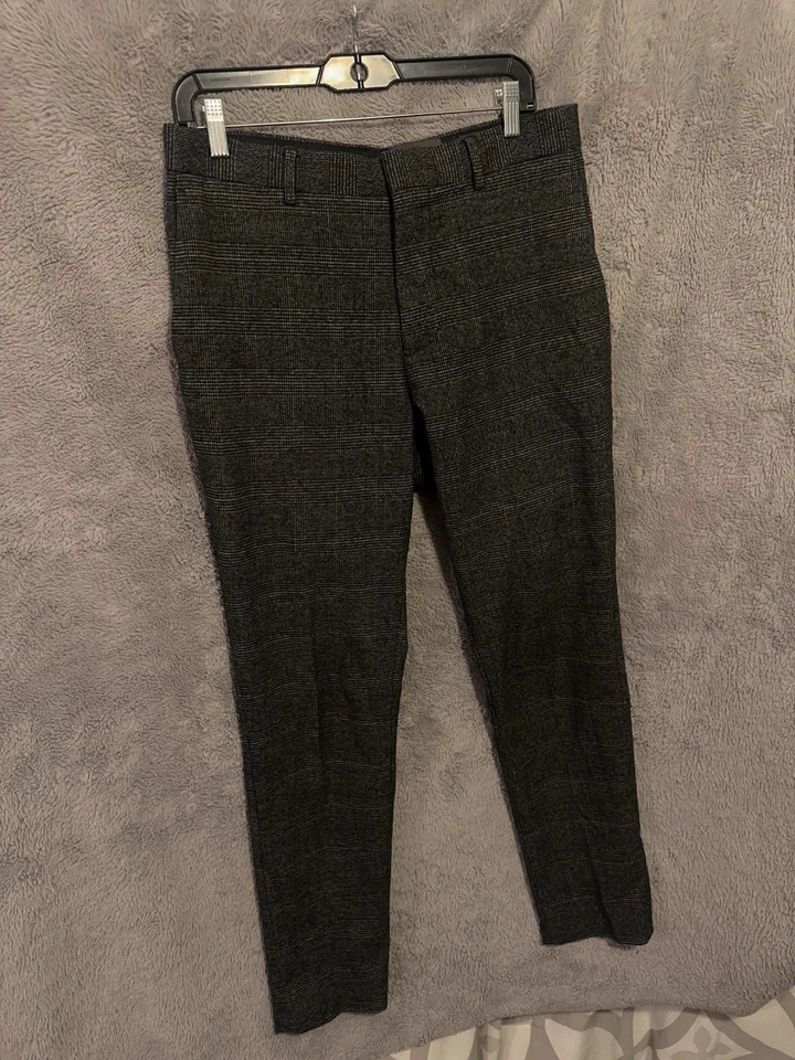 H&M Dress Pants Mens 31 x 30 Skinny Fit Gray Plaid Academia Work Preppy Office - Image 2 of 4