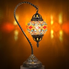 Ottoman Turkish Mosaic Glass Lamp Tiffany Style LED Table Lamp Bronze Base