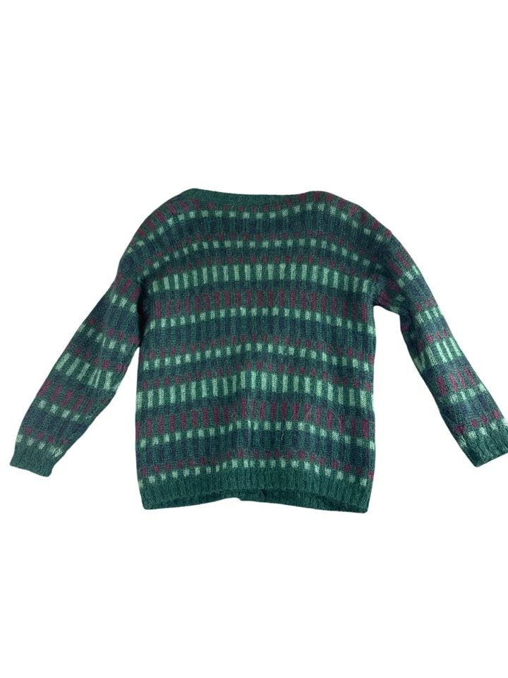 Vtg Paul Harris Mohair Wool Cardigan Womens L Oversized Green Purple Grandpa 80s - Image 2 of 4