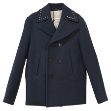 Valentino Garavani Rockstud Double-Breasted Pea Coat In Wool Men Blue Size 44