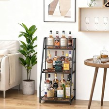 3-Tier Trapezoid Liquor Stand,Vintage Liquor Cabinet Wine Storage Shelves C