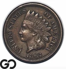 1862 Indian Head Cent Penny, Civil War Date, Reverse Die Crack