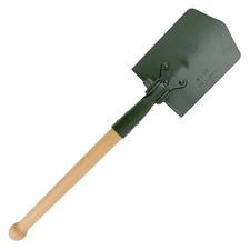 MIL-TEC Foldable Shovel 63cm Length Steel Blade Wood Handle Cover Included