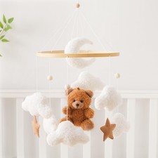 Baby Mobile for Crib Bear Cloud Crib Mobile Handmade Furry Nursery Mobile Gen...