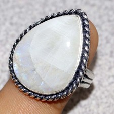 925 Silver Plated Rainbow Moonstone Ring US 8 Bridesmaid Gift Fashion Sale GW