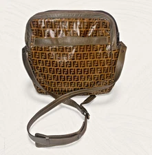 Authentic Fendi Zucca PVC Crossbody Bag Brown Monogram FF Logo Vintage Italy
