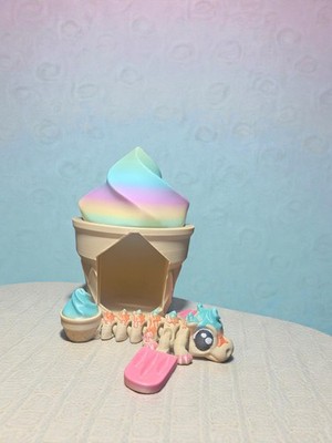 3D Printed Ice cream dragon: Dessert, Mystical Creature Toy, Rainbow Sherbert