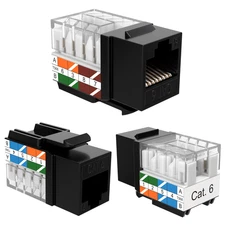 10 Pack Cat6 45° Angled Keystone Jack RJ45 110 Punchdown 8P8C Black Ethernet