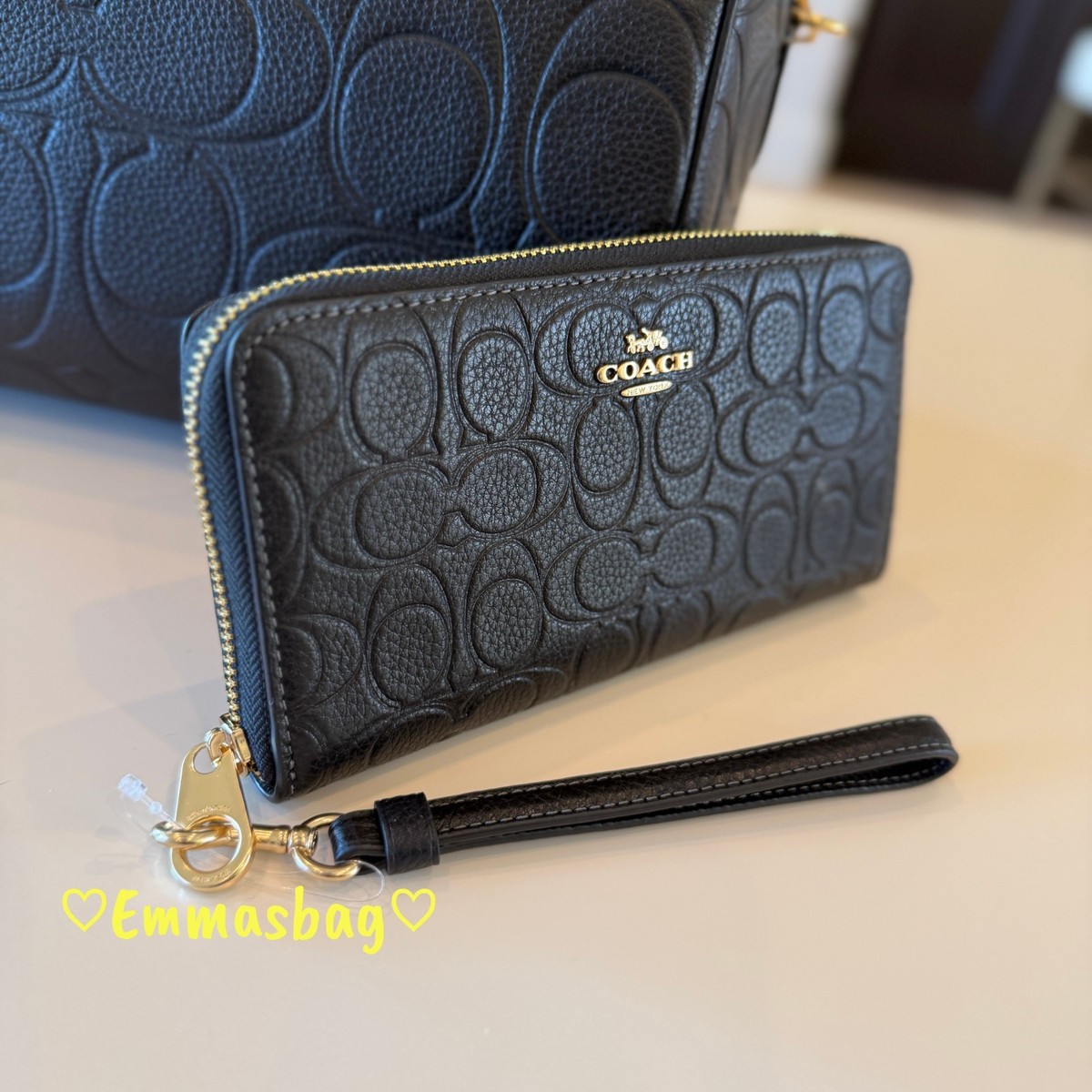 Coach CEW21 Long Zip Around Wallet In Signature Leather Gold/Black