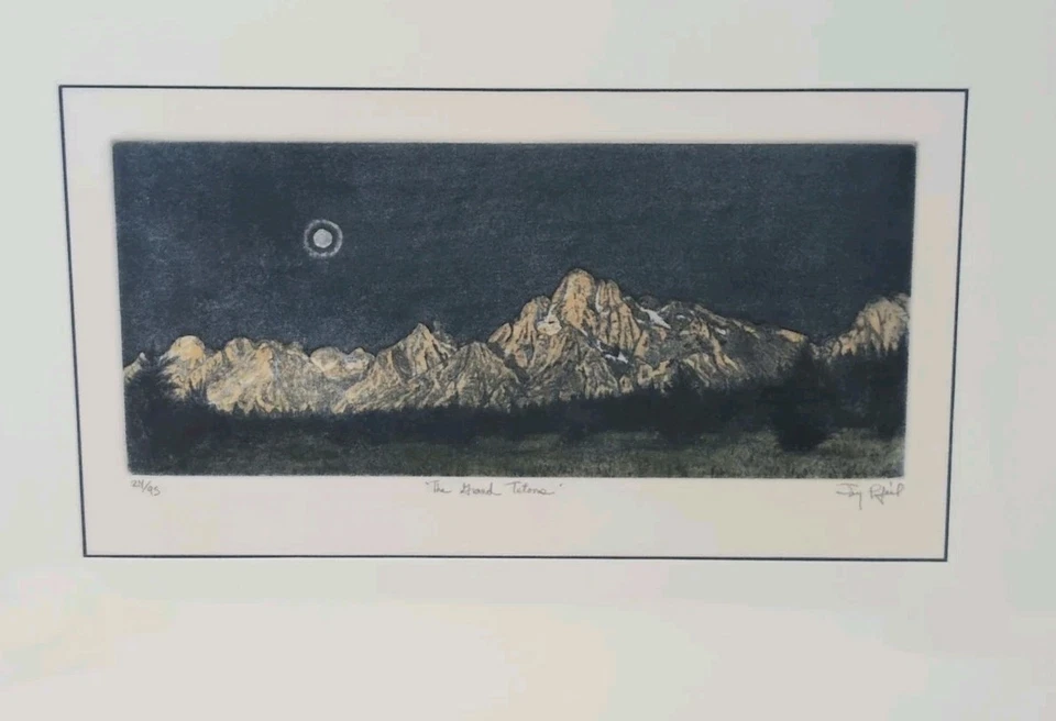 Grabado/grabado de 3 placas Jay Pfeil enmarcado 19" por "The Grand Tetons" 24/95 Foto 2 de 4