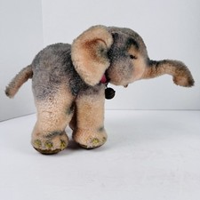 Vintage Steiff Stuffed Elephant   7.5  Tall Plush Brass Ear Button But No Tags