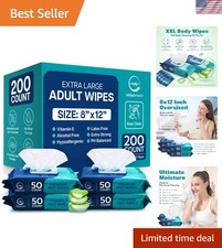 Body Wipes for Adults Bathing No Rinse - Adult Wipes for Elderly 8" x 12" 200...