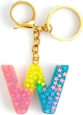New Starry Pastel Initial Letter K Keychain Pendant Resin Charm Gold Purse Gift