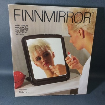 Vintage Finnmirror Tischspiegel in rosa Kunststoffgestell 70er Space Age Design